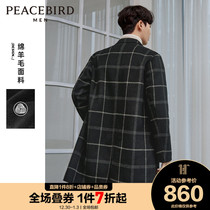 Taiping Bird Mens 70% sheep wool plaid woolen coat long lapel coat fashion top