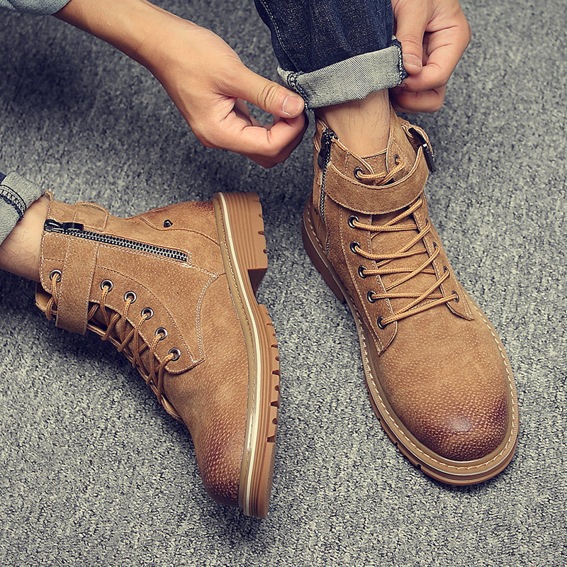 Martin boots men's 2022 new spring plus velvet warm British high-top shoes mid-top tide shoes snow tide shoes cotton shoes