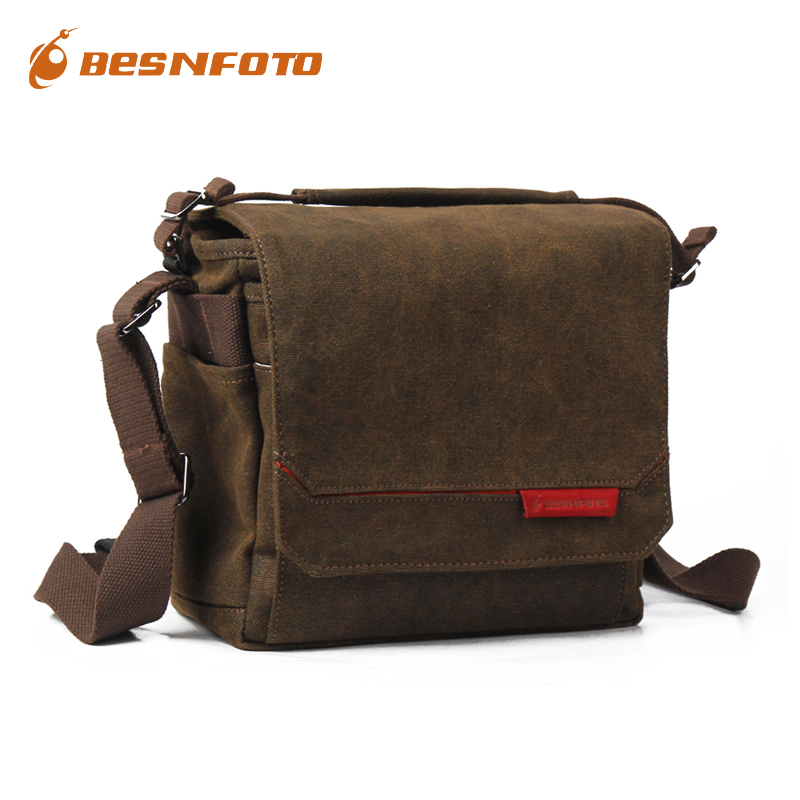 BESNFOTO one-shoulder canvas camera bag outdoor diagonal cross waterproof monocular bag Canon 60d professional camera bag