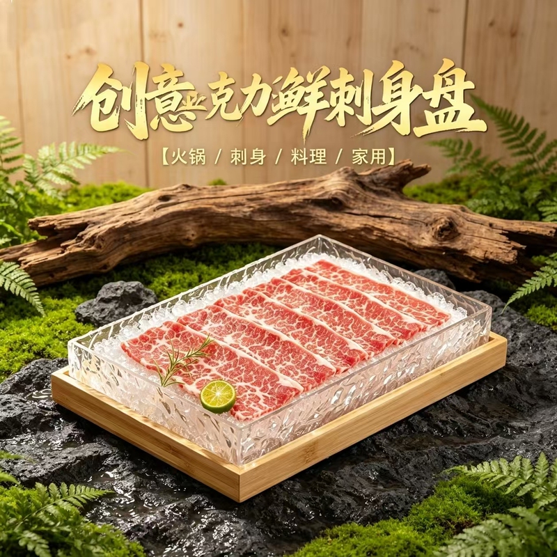 Acrylic Tableware Seafood Salmon Sashimi Platter Mountain Hot Pot Snowflake Beef Short Ribs Ice Tray Rectangular Box Acrylic Tableware Seafood Salmon Sashimi Platter Mountain Hot Pot Snowflake Beef Short Ribs Ice Tray Rectangular Box