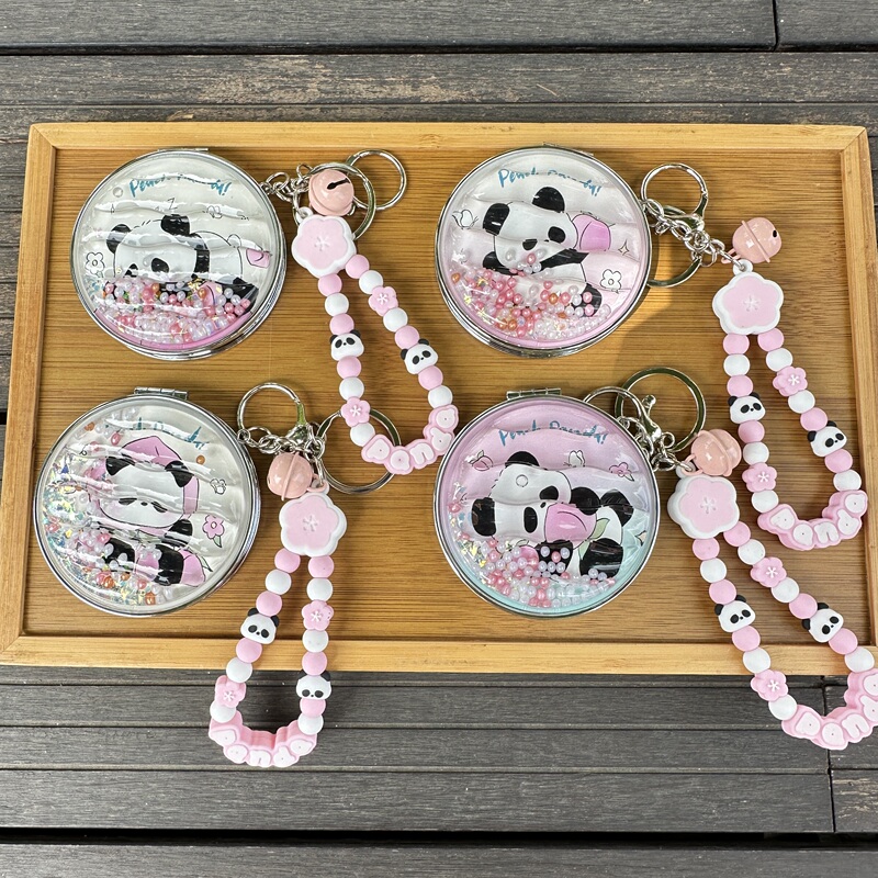 New Peach Panda Mirror, Stress-Relieving Foldable Makeup Mirror, Pendant Keychain, Wrist Strap, Portable Small Mirror