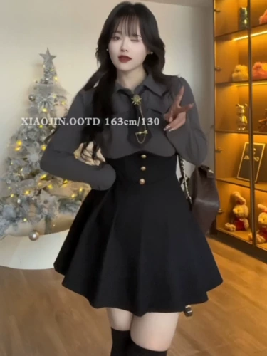 Демисезонный корсет, приталенная юбка в складку, большой размер, высокая талия, плиссированная юбка