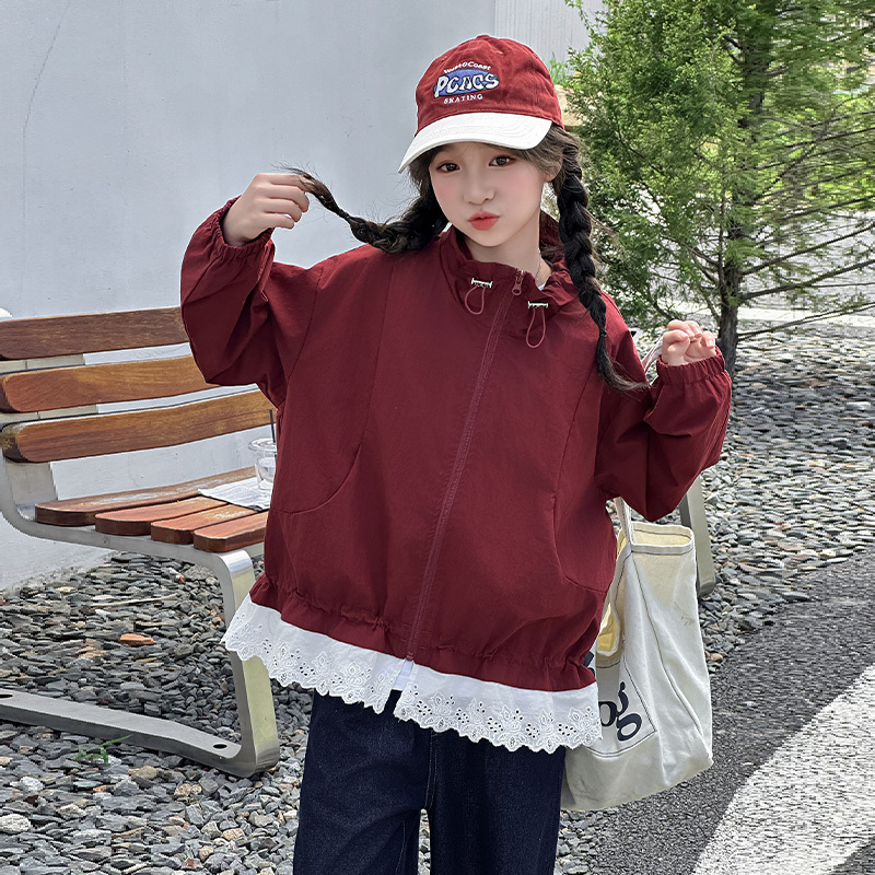 Girls' Autumn Lace Jacket 2025 New Trendy Girl's Windbreaker Jacket for Older Children Casual Versatile Top