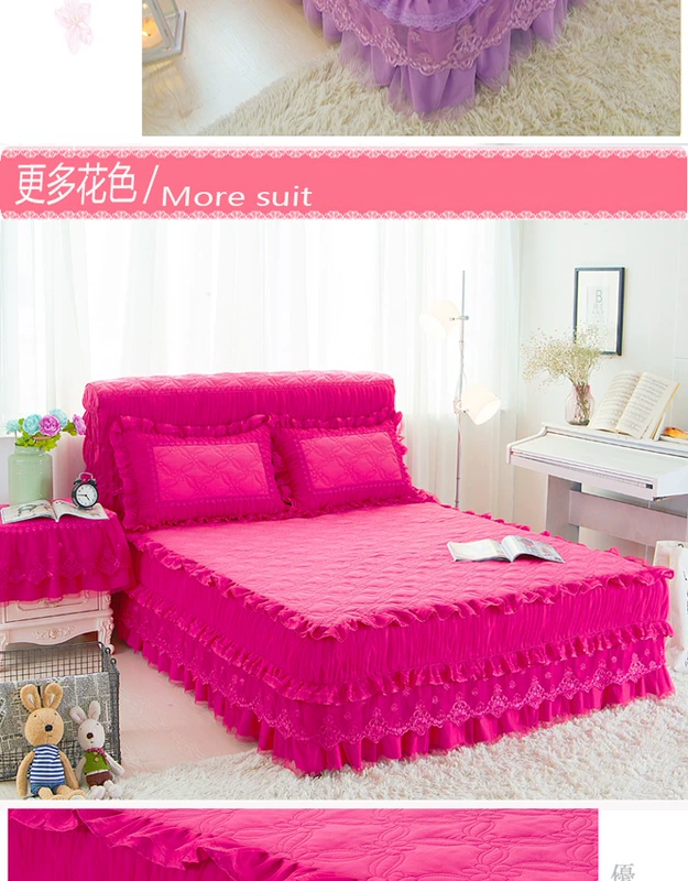 ren Hàn giường váy ba mảnh bông màu một mảnh giường trải giường bông bao gồm ren bedspread nệm bìa 1.8 - Váy Petti