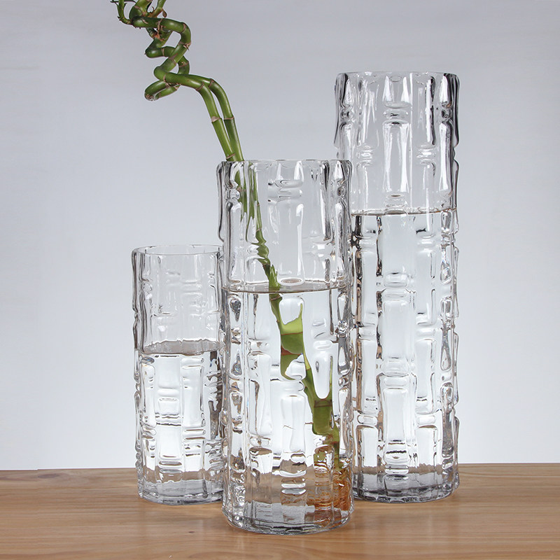 King-size bamboo vase Glass transparent flower lily straight vase Household cylindrical living room flower arrangement ornaments
