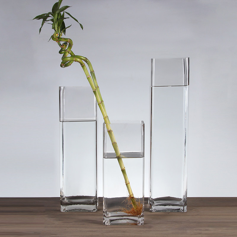 Special glass vase transparent square high with large number floor insert rich and expensive bamboo silver wicker flower arrangement pendulum piece