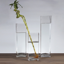 King-size glass vase transparent square high style large floor-to-ceiling insert rich bamboo bamboo silver willow flower arrangement ornaments
