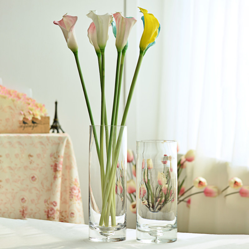 Large number glass vase glass transparent thickened living-room flower arrangement Fuexpensive bamboo lily Horse hooded flower vase pendulum piece-Taobao