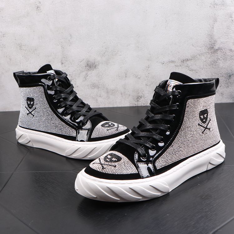 Giày cao cổ nam châu Âu giày cao cổ thời trang cá tính rhinestone xu hướng giày nam Phiên bản Hàn Quốc của Martin boot hip-hop - Giay cao giày nam cổ lửng da bò