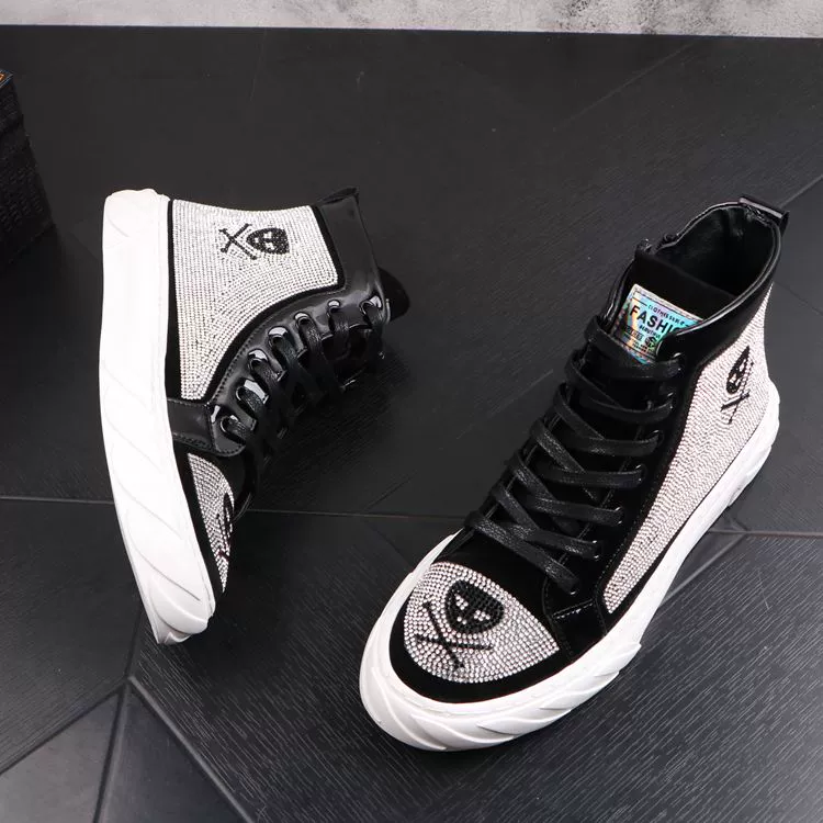 Giày cao cổ nam châu Âu giày cao cổ thời trang cá tính rhinestone xu hướng giày nam Phiên bản Hàn Quốc của Martin boot hip-hop - Giay cao giày boot nam cao cổ hàn quốc