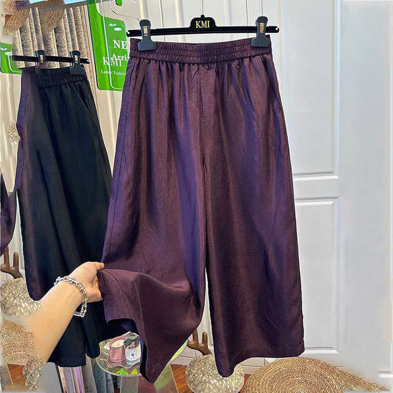 Old Money Style Thin Solid Color Acetate Wide-Leg Pants for Women, Summer Slimming Drapey Casual Elastic Nine-Point Pants, Purple Pants Old Money Style Thin Solid Color Acetate Wide-Leg Pants for Women, Summer Slimming Drapey Casual Elastic Nine-Point Pants, Purple Pants