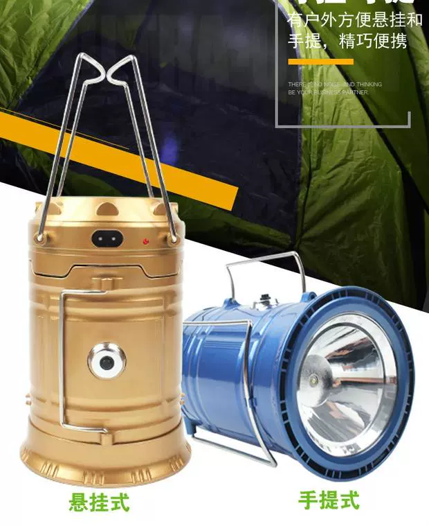 Đèn cắm trại ngoài trời LED sạc năng lượng mặt trời chiếu sáng khẩn cấp di động Lều cắm trại đèn xách tay đèn pin xiaomi