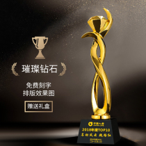 Gold-Plated Resin trophy creative custom crystal diamond custom bank competition Company Awards champion prize lettering