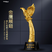 Creative Gold Plated Resin Crystal Trophy Custom Made Annual Meeting Employees Film And TV Singing Competition Golden Eagle Spread