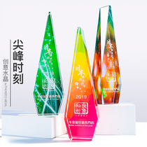 Crystal trophy authorization brand slope color printing iceberg top custom Awards competition prizes excellent employee Trophy
