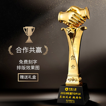 Handshake crystal trophy custom resin creative company souvenir enterprise cooperation win-win business gift customization