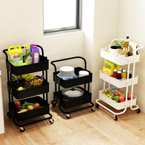 Kitchen shelf floor-standing trolley multi-layer pulley movable bathroom living room multifunctional storage rack