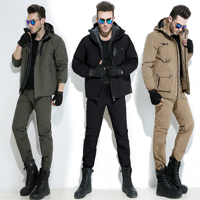 Outdoor Stormtrooper Men's Suit Three-in-One Detachable Two-Piece Set Plus Fleece Overalls Autumn winter mountaineering suit windproof and waterproof