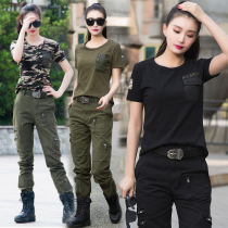 New short-sleeved casual camouflage suit female thin summer thin tide tooling performance loose sports two-piece suit