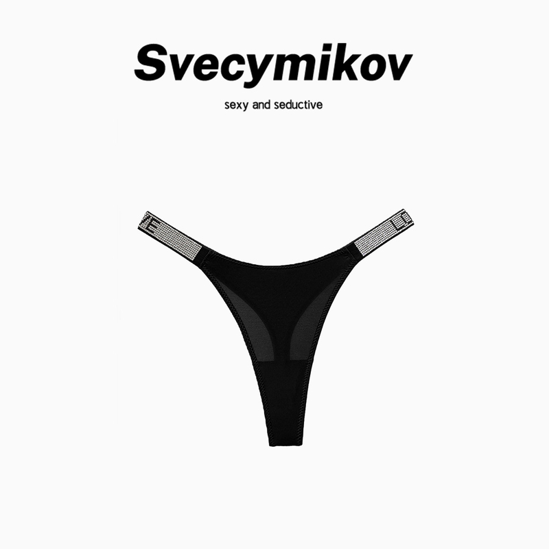 British Svecymikov Sexy Fitness High-Cut Panties for Women, Solid Color Love Letter Rhinestone Thong