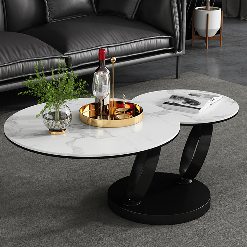 Imported rock slab rotating coffee table round multi-functional scalable small apartment minimalist deformation net red size circle combination