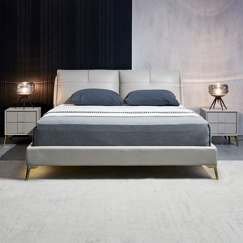 Italian minimalist bed model leather bed high-end two-meter large bed master bedroom simple modern light luxury leather wedding bed