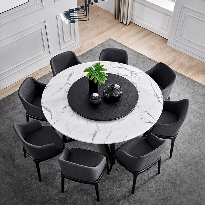 Nordic marble round dining table and chair combination modern round dining table home simple solid wood round table with turntable for 6 people