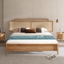 Rattan bed ash wood all solid wood Japanese style Tuoji style Nordic B&B 1 5m walnut master bedroom double bed