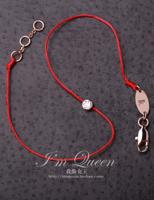 SpongeBob Rose Gold Diamond Single Diamond Fine Red Rope Anklet Nữ Đơn giản Dậu Hàn Quốc Năm dây vận chuyển Red Rope vòng chân phong cách tây âu