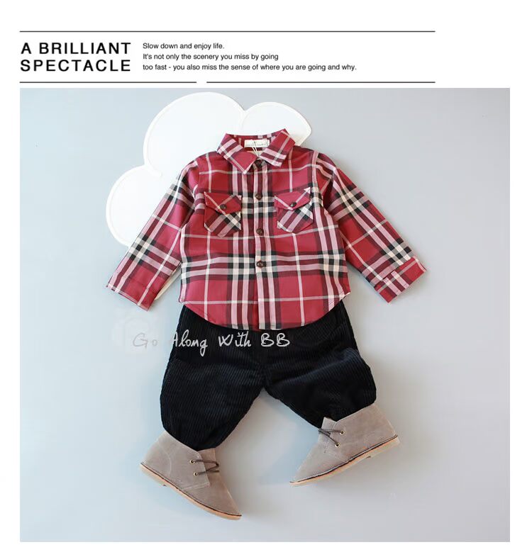 Trẻ em mùa đông nam mới Áo gió và áo nhung Anh Áo sơ mi kẻ sọc Hàn Quốc 0-1-2-3 tuổi shop thời trang trẻ em