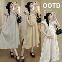 2024 new summer Korean style polka dot puff sleeve dress loose large size slimming temperament maternity dress