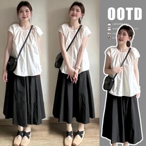 Maternity wear summer 2024 Western-style small flying sleeves white shirt with skirt temperament covering the flesh and slimming two-piece set