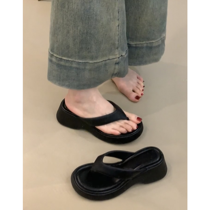 Sheepskin Version ~ Genuine Leather Thick-Soled Platform Flip-Flops for Women, Casual and Versatile, Suitable for Outdoor Wear, Beach Fashion Sandals