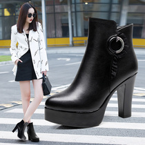 Model cheongsam catwalk short boots autumn and winter single boots leather Martin boots high heel thick bottom waterproof table thick heel large size womens boots