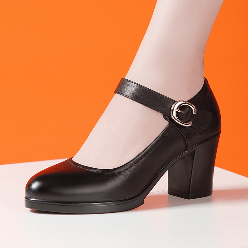Mid-Heel Catwalk Shoes for Women, Cheongsam High Heels, Women's Round-Toe Model Training Shoes, Black Professional Work Shoes, Single Shoes