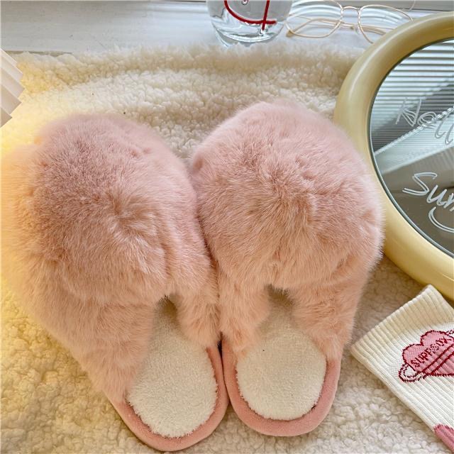 Simple Fluffy Furry Slippers for Women, Plush Cotton Slippers, Cute Home Wear, Warm, Non-Slip, Cute for Winter