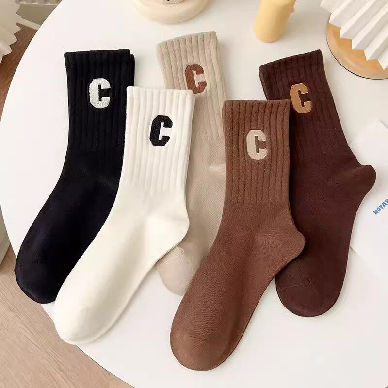 Socks & Socks Children Autumn Winter Pure Cotton Sports Breathable Letters Midbarrel Socks Accessories Shark Pants Black White Yoga Socks Tide-Taobao