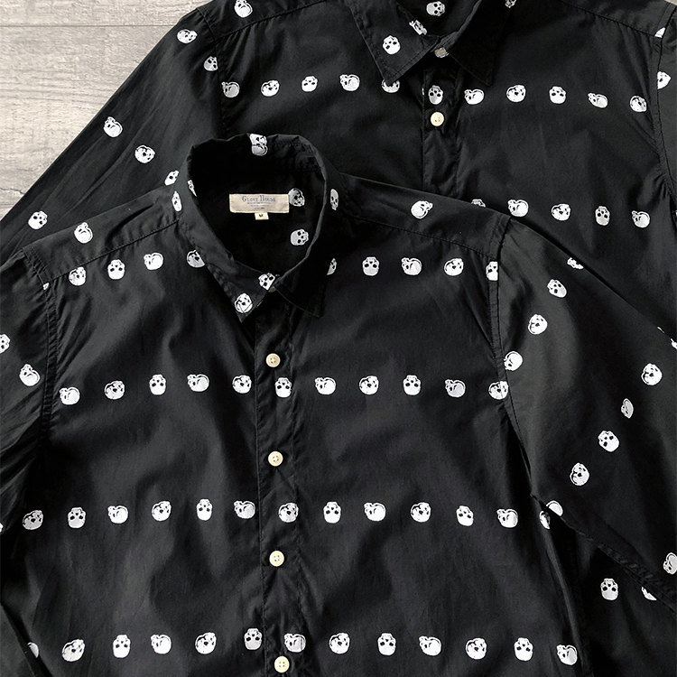 Niche Retro Pure Cotton Skull Print Slim Fit Shirt for Couples