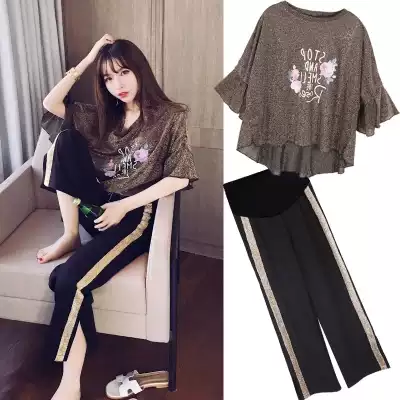 Maternity clothes trendy summer pregnancy belly cover suit hot mom goes out to show thin net red fashion two-piece personality Western style