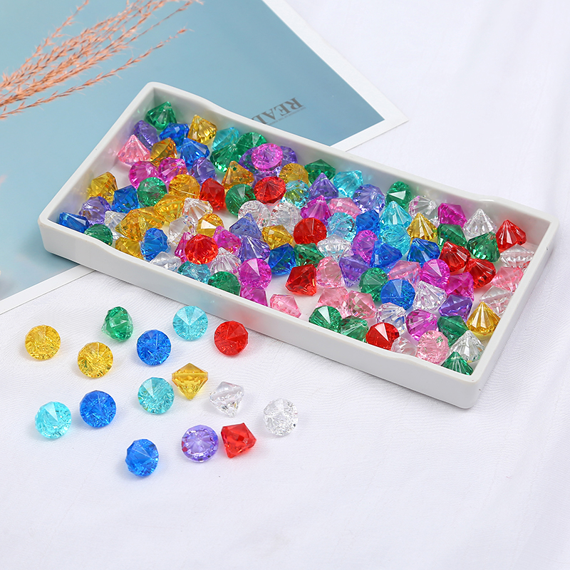 With holes 1 5CM acrylic drilling hanging drill Seven colorful plastic gems crystal gem diy handmade string bead beaded beads