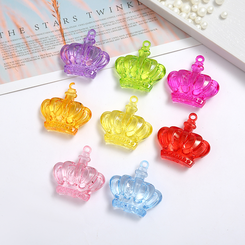Color Transparent Crown Pendant Male Girl Children DIY Strings Beads Acrylic Precious Stones Toy Amusement Park Crystal
