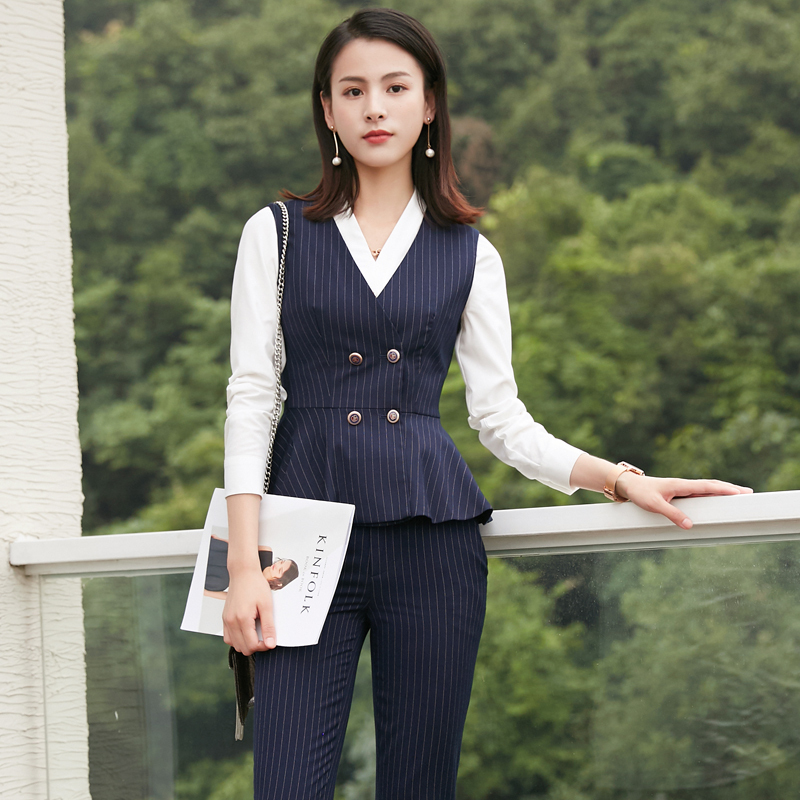 Blue Striped Vest for Women, New Spring and Autumn Style, British Style Suit Vest, Professional Attire, Hotel Work Uniform, Formal Wear