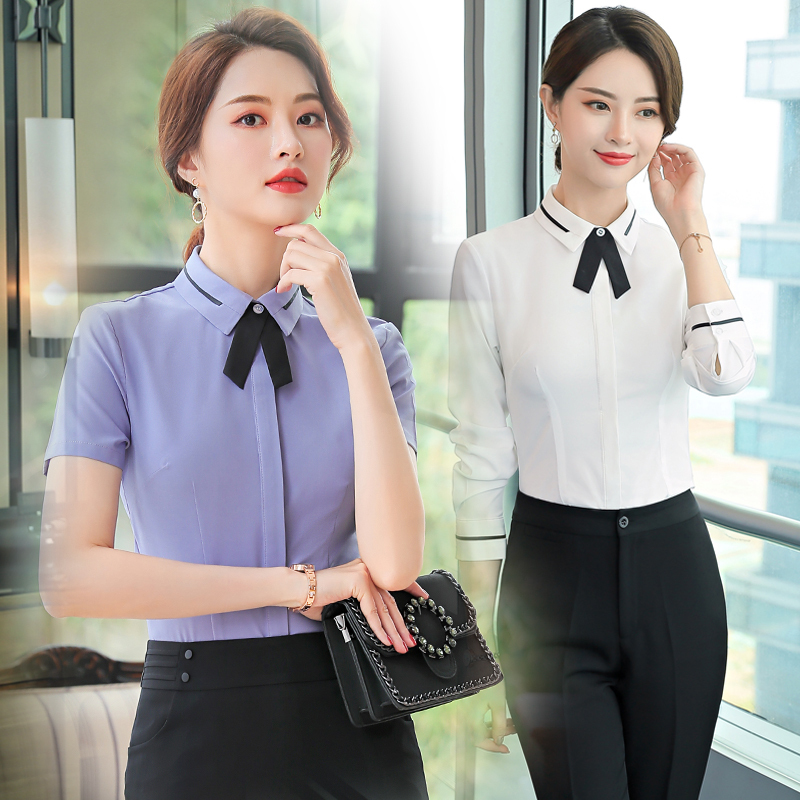 Gray-Blue Short-Sleeved Professional Shirt for Women, New Summer Style, Plus Size, Formal Workwear, 100kg Plus-Size White Shirt