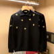 European station trendy black top men's lapel sweater light luxury little bee embroidered polo shirt men's long sleeves