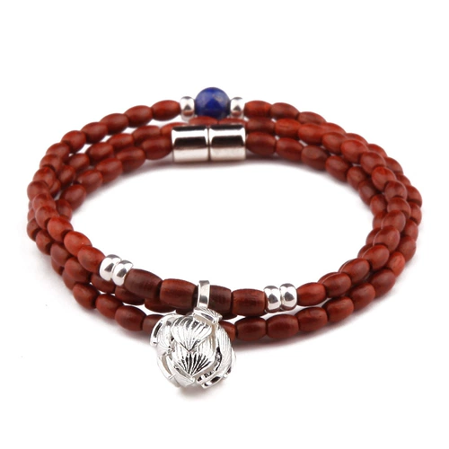 Браслет из розового дерева, серебро 7 пробы, серебро 925 пробы