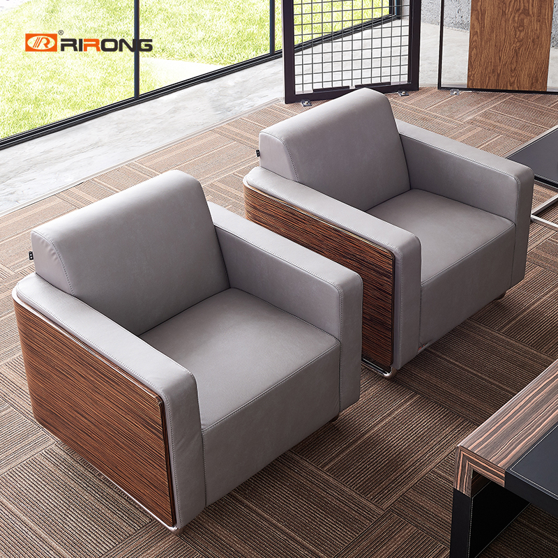 Rirong office furniture modern simple business reception office leather sofa combination solid wood bending board trio