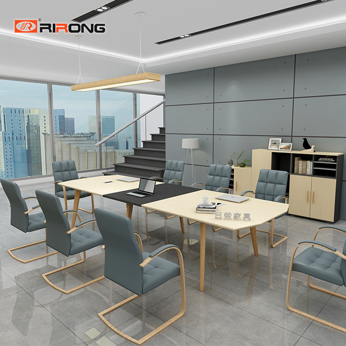 Rirong Office Furniture Nordic Modern Simple Desk Long Table Conference Table Negotiation Table Solid Wood Conference Table JO