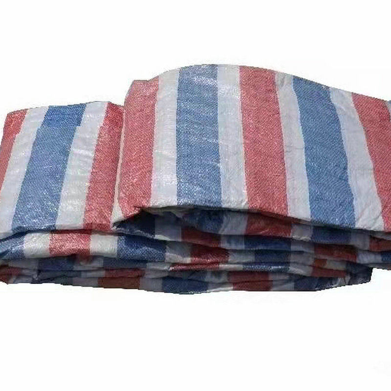 Guangzhou manufacturer supplied with red and white blue color strip cloth rain shed cloth polyethylene woven cloth goods field cover cloth blue silver cloth