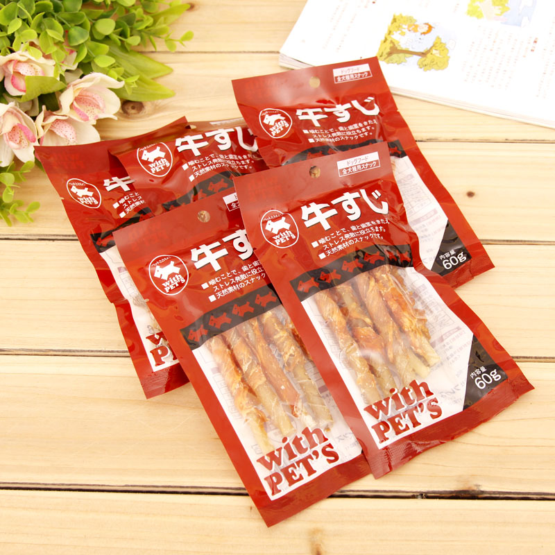 鸡肉绕牛皮卷鸡肉棒狗咬胶磨牙洁齿棒5*60g 宠物狗狗零食泰迪零食