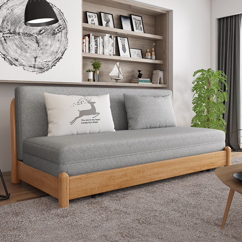 Solid wood sofa bed with push-pull folding dual-use minimalist small family type living room Multi-functional provincial space latex sofa bed-Taobao